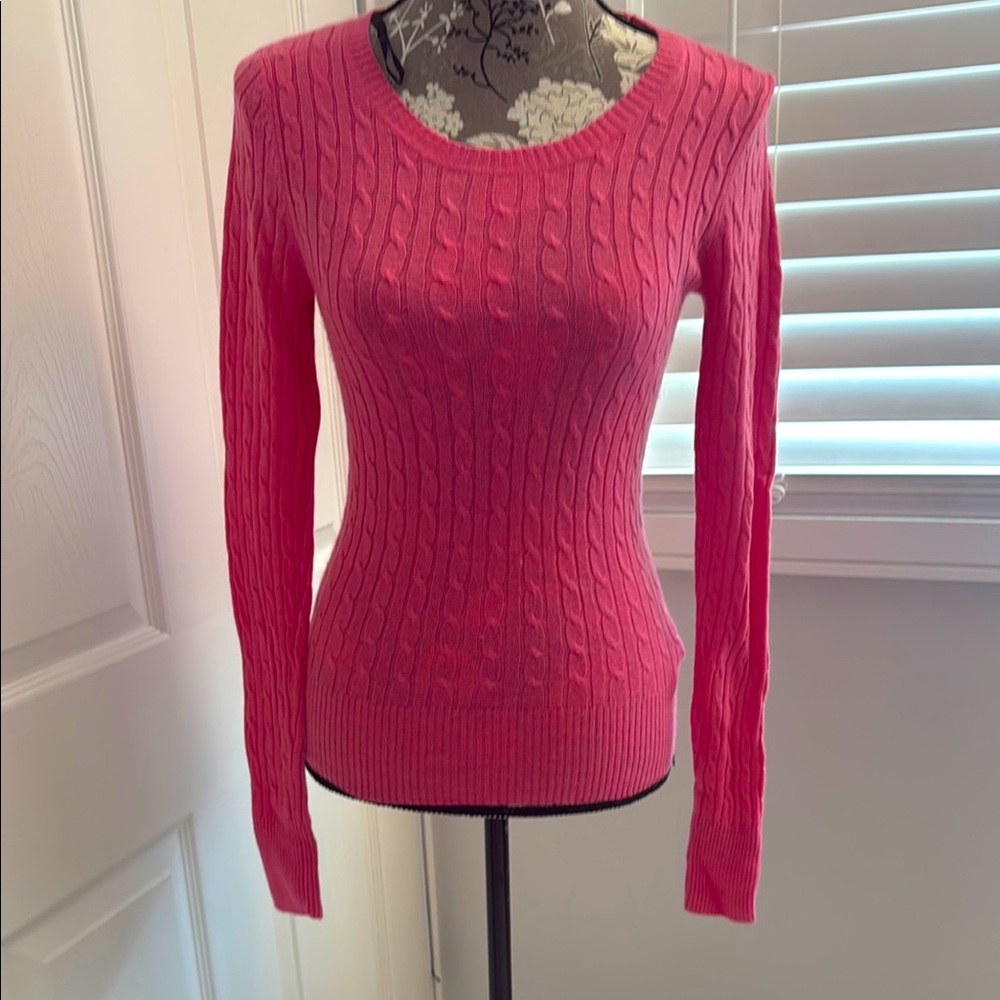 HM Pink Crew Neck Sweater with Textured Knit